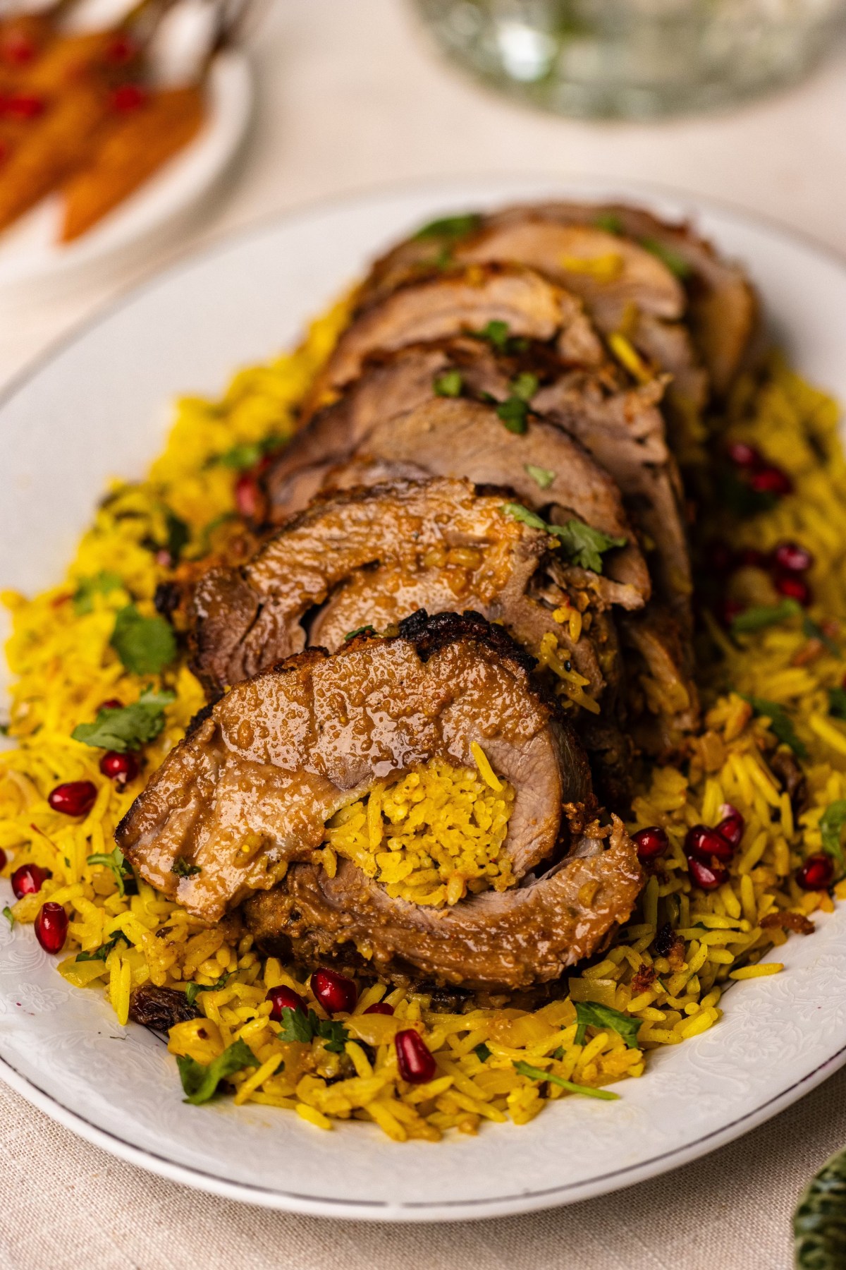 Fragrant Spiced Lamb with Saffron Rice Stuffing & Honey Glazed Baby Carrots